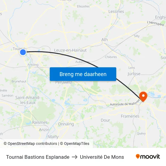 Tournai Bastions Esplanade to Université De Mons map