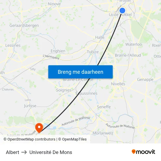 Albert to Université De Mons map