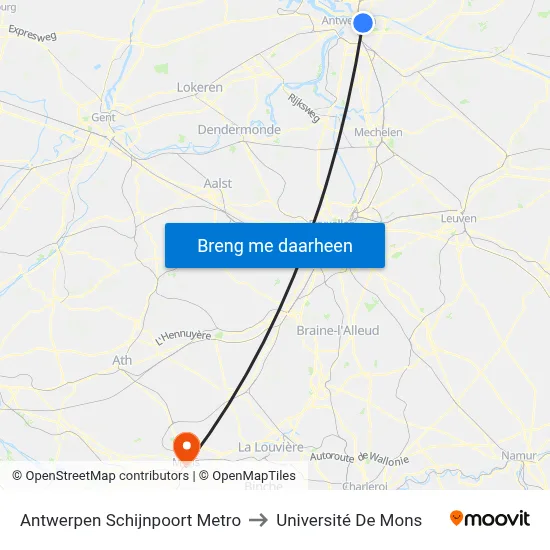 Antwerpen Schijnpoort Metro to Université De Mons map