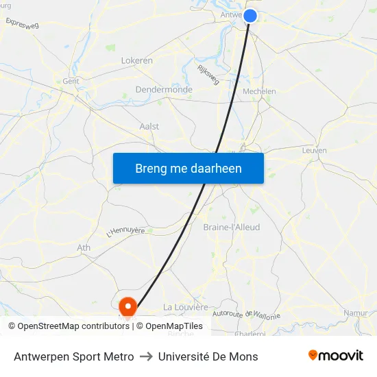 Antwerpen Sport Metro to Université De Mons map