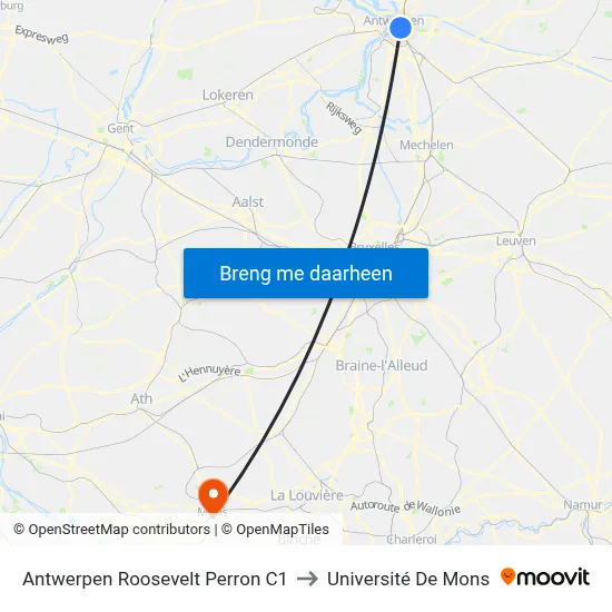 Antwerpen Roosevelt Perron C1 to Université De Mons map
