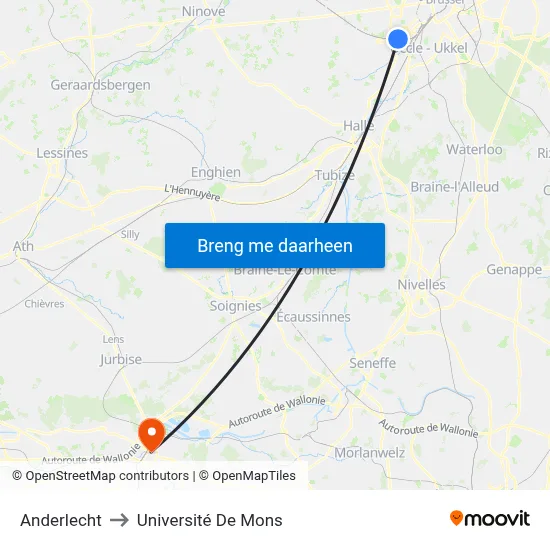 Anderlecht to Université De Mons map