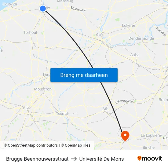 Brugge Beenhouwersstraat to Université De Mons map