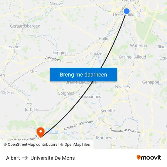 Albert to Université De Mons map