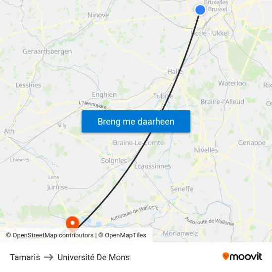 Tamaris to Université De Mons map