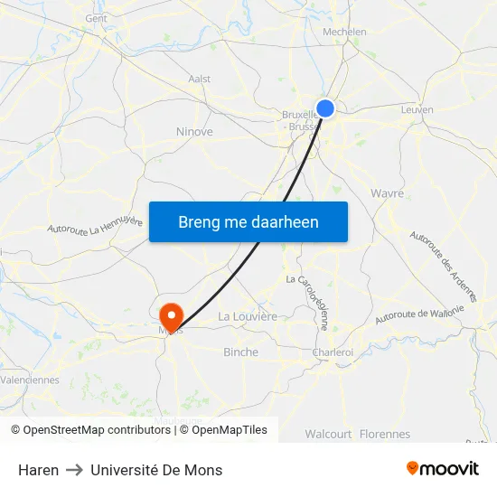 Haren to Université De Mons map