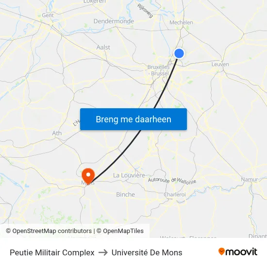 Peutie Militair Complex to Université De Mons map