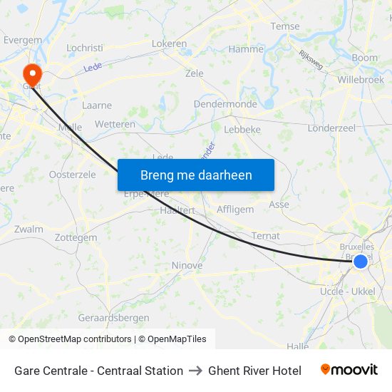 Gare Centrale - Centraal Station to Ghent River Hotel map