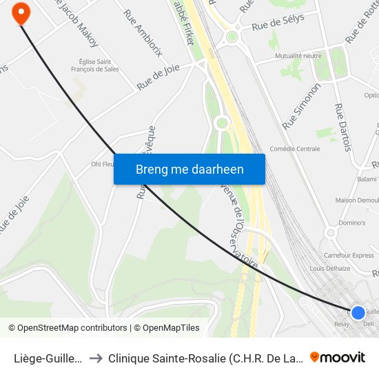 Liège-Guillemins to Clinique Sainte-Rosalie (C.H.R. De La Citadelle) map