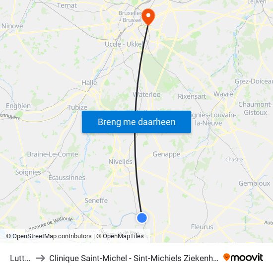Luttre to Clinique Saint-Michel - Sint-Michiels Ziekenhuis map