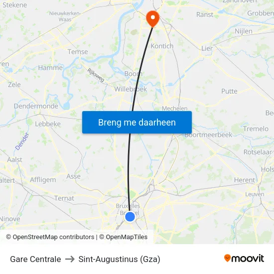 Gare Centrale to Sint-Augustinus (Gza) map