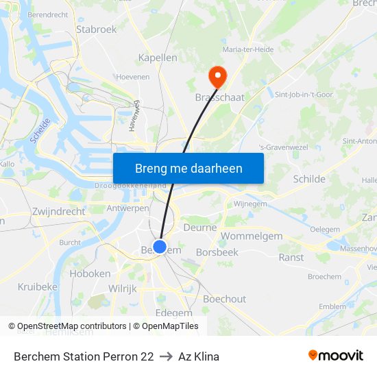 Berchem Station Perron 22 to Az Klina map