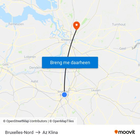 Bruxelles-Nord to Az Klina map