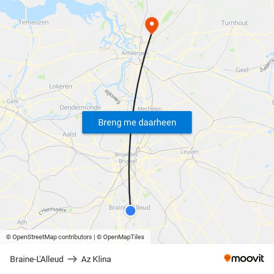 Braine-L'Alleud to Az Klina map