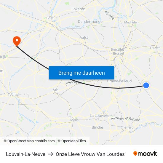 Louvain-La-Neuve to Onze Lieve Vrouw Van Lourdes map