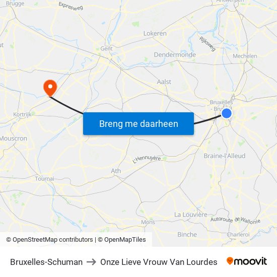 Bruxelles-Schuman to Onze Lieve Vrouw Van Lourdes map