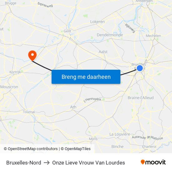 Bruxelles-Nord to Onze Lieve Vrouw Van Lourdes map