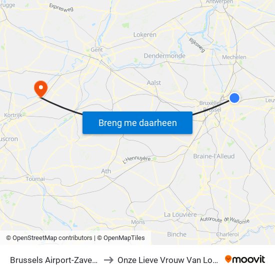 Brussels Airport-Zaventem to Onze Lieve Vrouw Van Lourdes map