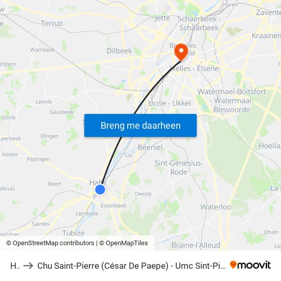 Hal to Chu Saint-Pierre (César De Paepe) - Umc Sint-Pieter (César De Paepe) map