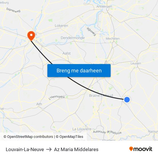 Louvain-La-Neuve to Az Maria Middelares map