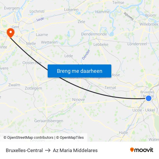 Bruxelles-Central to Az Maria Middelares map