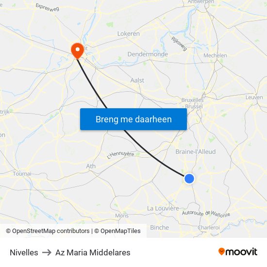 Nivelles to Az Maria Middelares map
