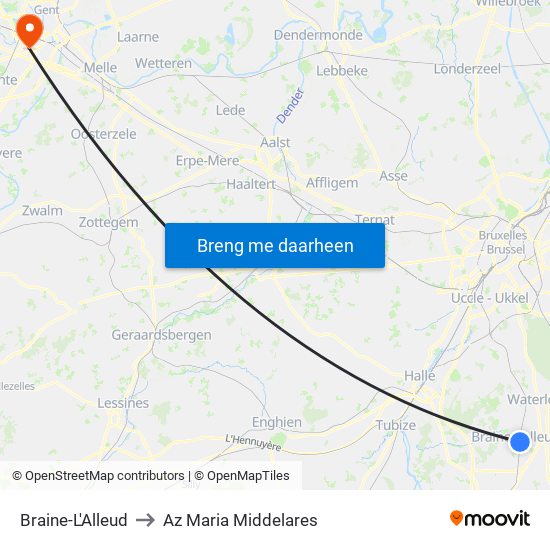Braine-L'Alleud to Az Maria Middelares map