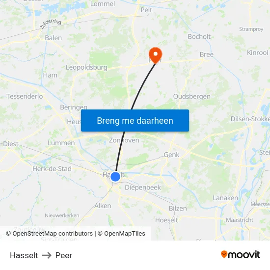 Hasselt to Peer map