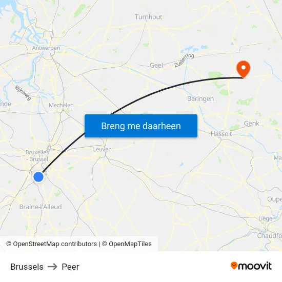 Brussels to Peer map