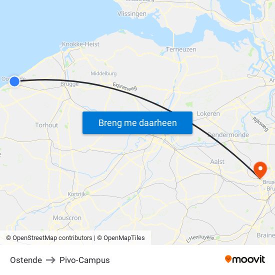Ostende to Pivo-Campus map