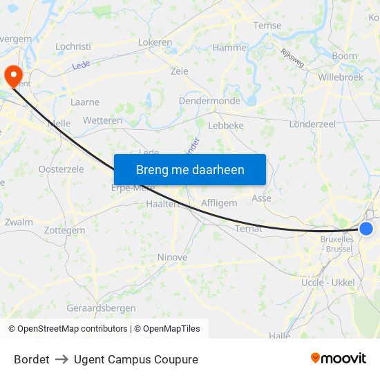 Bordet to Ugent Campus Coupure map