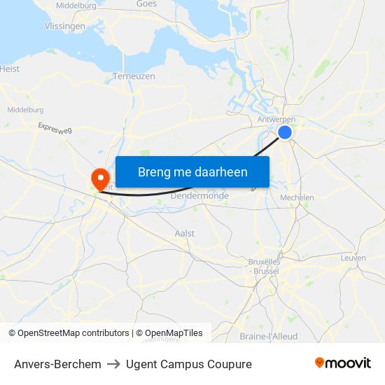 Anvers-Berchem to Ugent Campus Coupure map