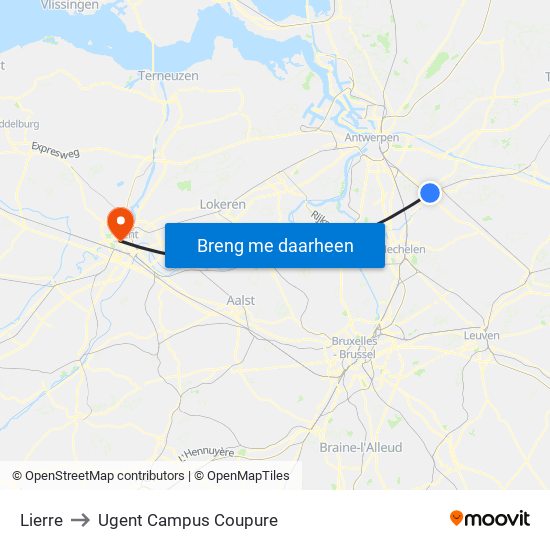 Lierre to Ugent Campus Coupure map