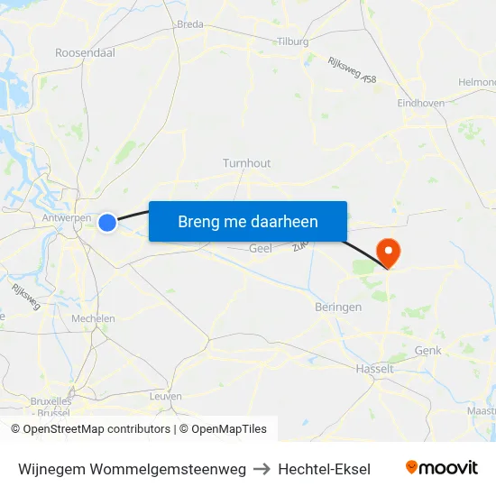 Wijnegem Wommelgemsteenweg to Hechtel-Eksel map