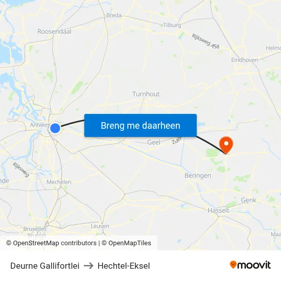 Deurne Gallifortlei to Hechtel-Eksel map