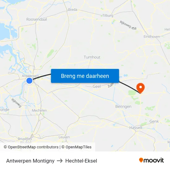 Antwerpen Montigny to Hechtel-Eksel map