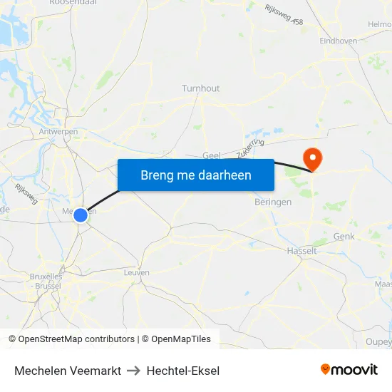 Mechelen Veemarkt to Hechtel-Eksel map