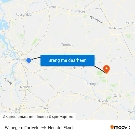 Wijnegem Fortveld to Hechtel-Eksel map