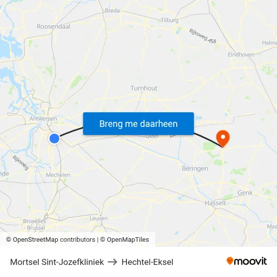Mortsel Sint-Jozefkliniek to Hechtel-Eksel map