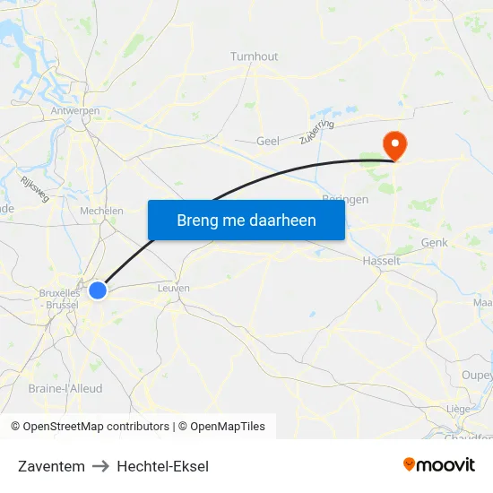 Zaventem to Hechtel-Eksel map