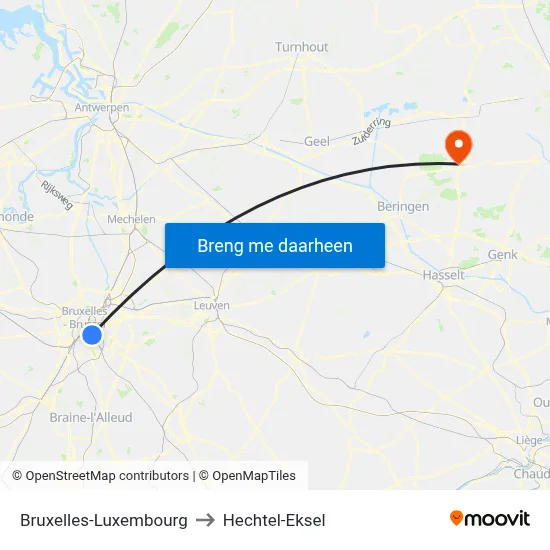 Bruxelles-Luxembourg to Hechtel-Eksel map
