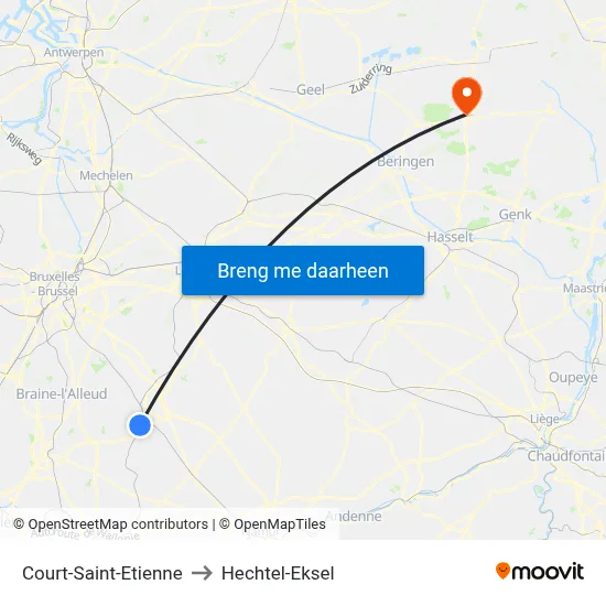 Court-Saint-Etienne to Hechtel-Eksel map