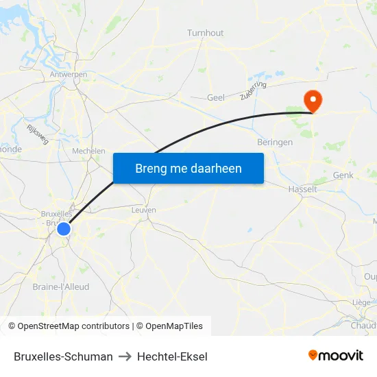 Bruxelles-Schuman to Hechtel-Eksel map