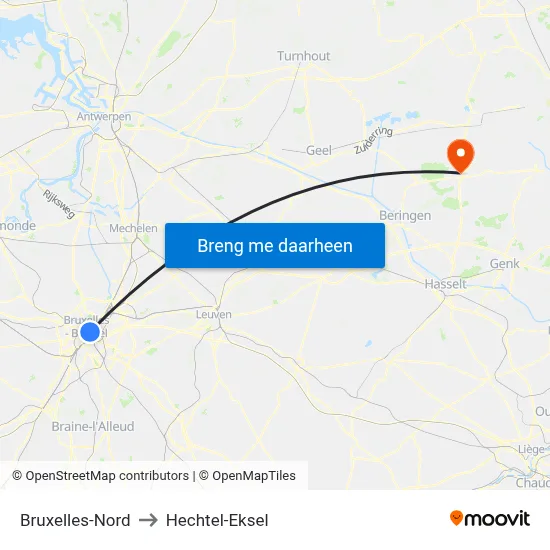 Bruxelles-Nord to Hechtel-Eksel map
