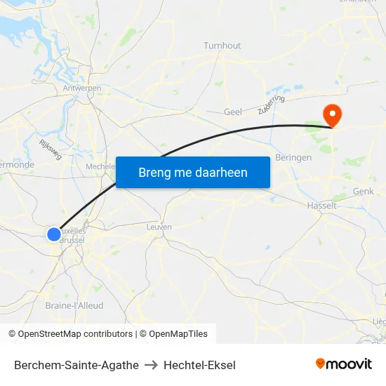 Berchem-Sainte-Agathe to Hechtel-Eksel map