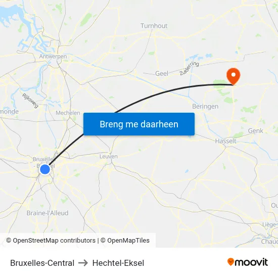 Bruxelles-Central to Hechtel-Eksel map