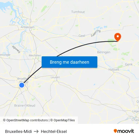 Bruxelles-Midi to Hechtel-Eksel map
