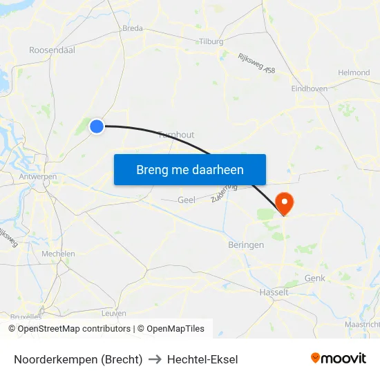 Noorderkempen (Brecht) to Hechtel-Eksel map