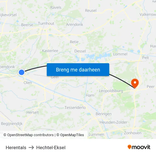 Herentals to Hechtel-Eksel map