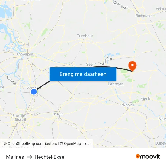 Malines to Hechtel-Eksel map